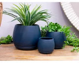 Addie Round Ceramic Pot & Saucer | Blue 16.5cm