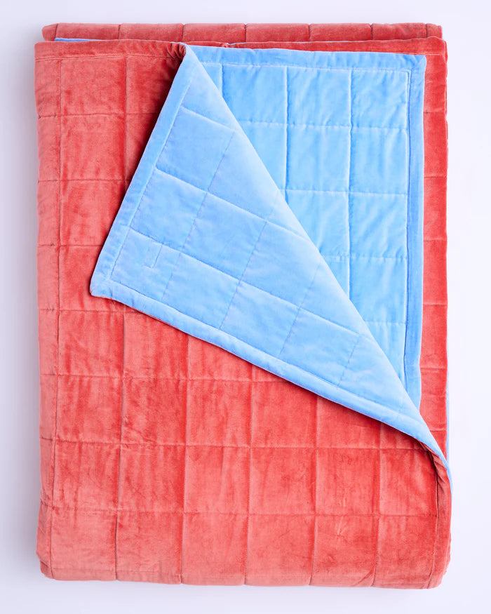 Kip & Co Blue Robin Velvet Quilted Bedspread | Blue Red