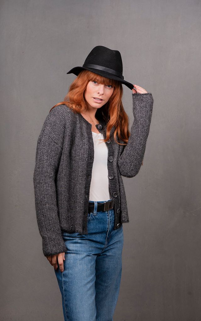 Bridge & Lord Links Stripe Cardi | Mid Grey