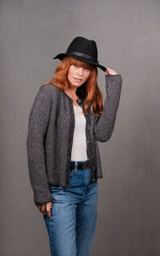 Bridge & Lord Links Stripe Cardi | Mid Grey