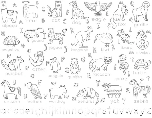 Colour Me Kids  Washable, Reusable Colouring-In Solo Mat Kit | Alphabet Animals