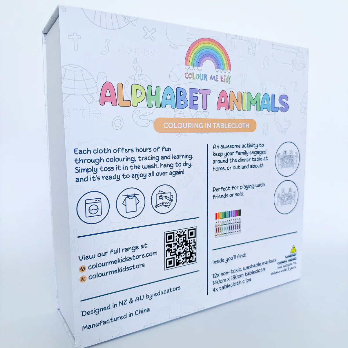 Colour Me Kids Washable Reusable Colouring Tablecloth | Alphabet Animals