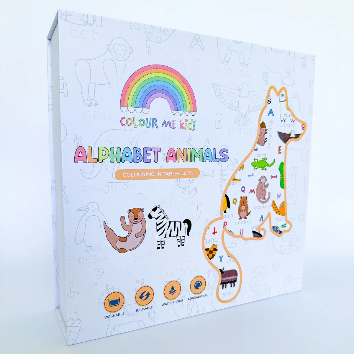 Colour Me Kids Washable Reusable Colouring Tablecloth | Alphabet Animals