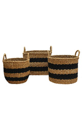 Jute Striped Baskets Set Of 3 | Black Natural