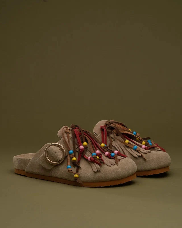 ASFVLT Flair Slide Mule | Sand Fringe
