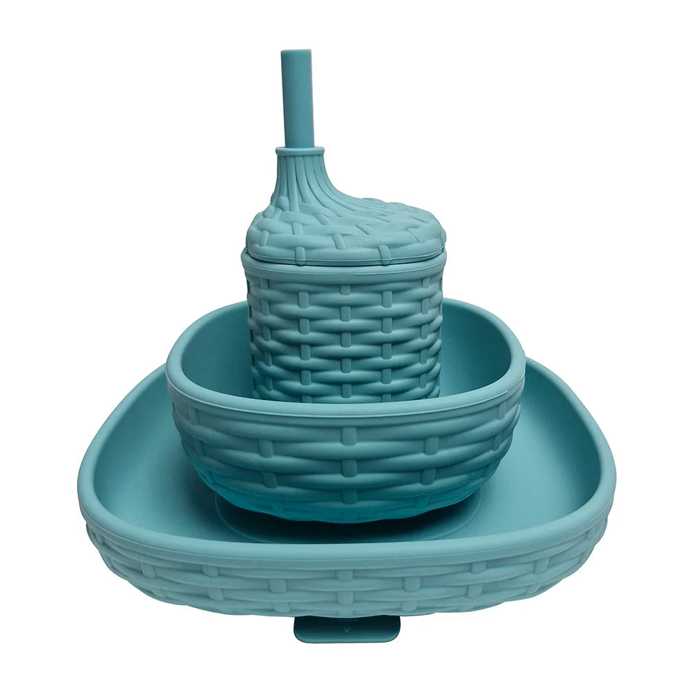 Silicone Rattan Dinner Set Of 3 | Aqua