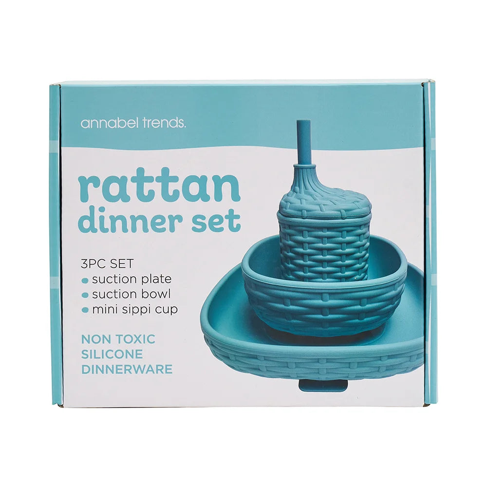 Silicone Rattan Dinner Set Of 3 | Aqua