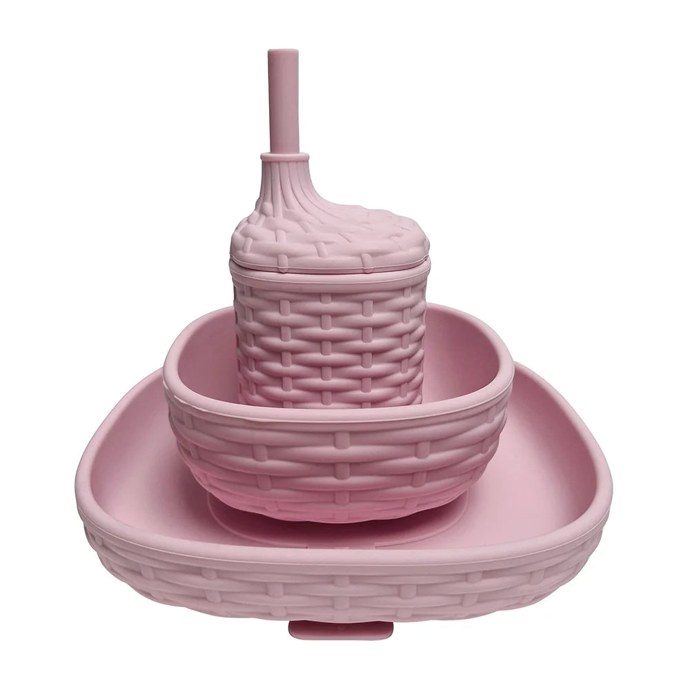 Silicone Rattan Dinner Set Of 3 | Pink