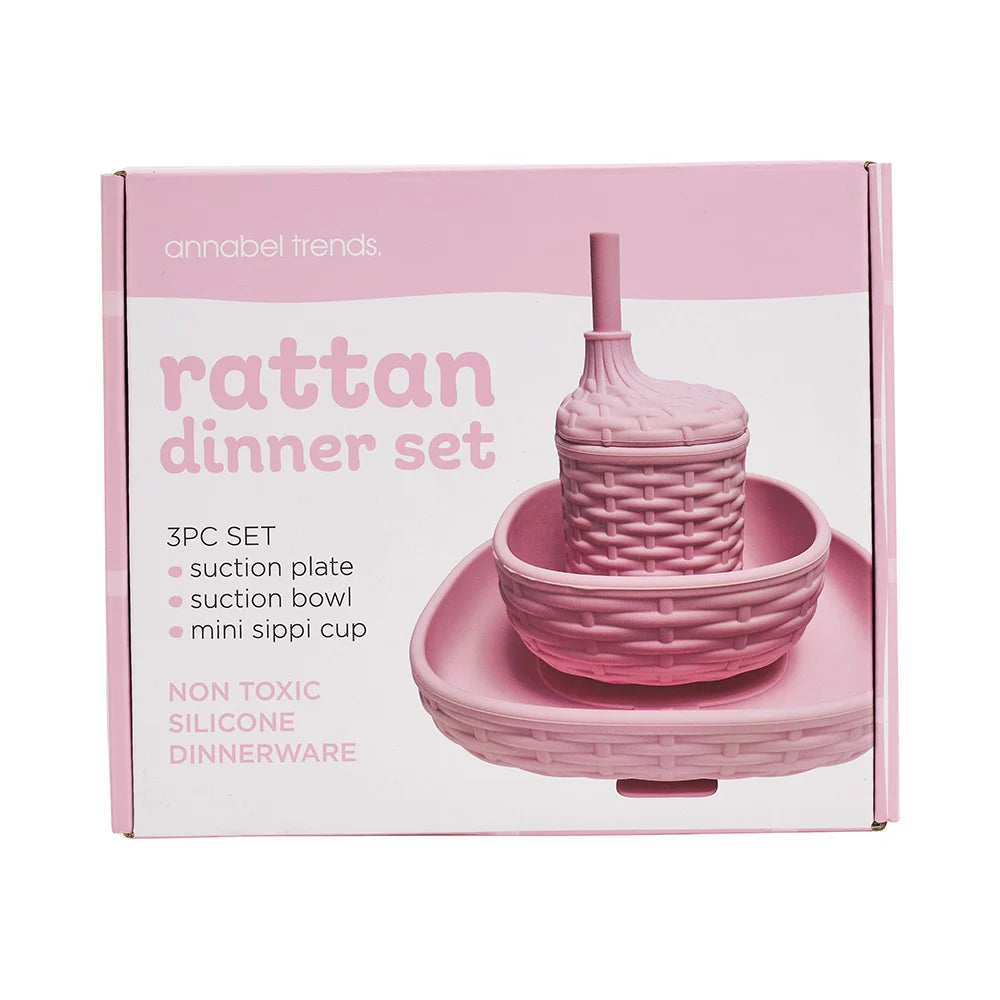 Silicone Rattan Dinner Set Of 3 | Pink