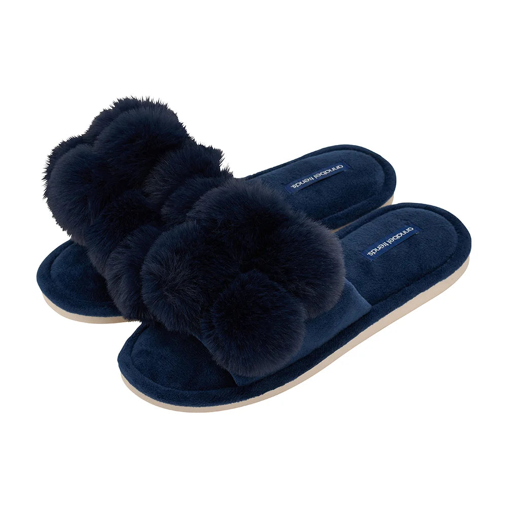 Cosy Lux Slippers | Pom Pom Navy