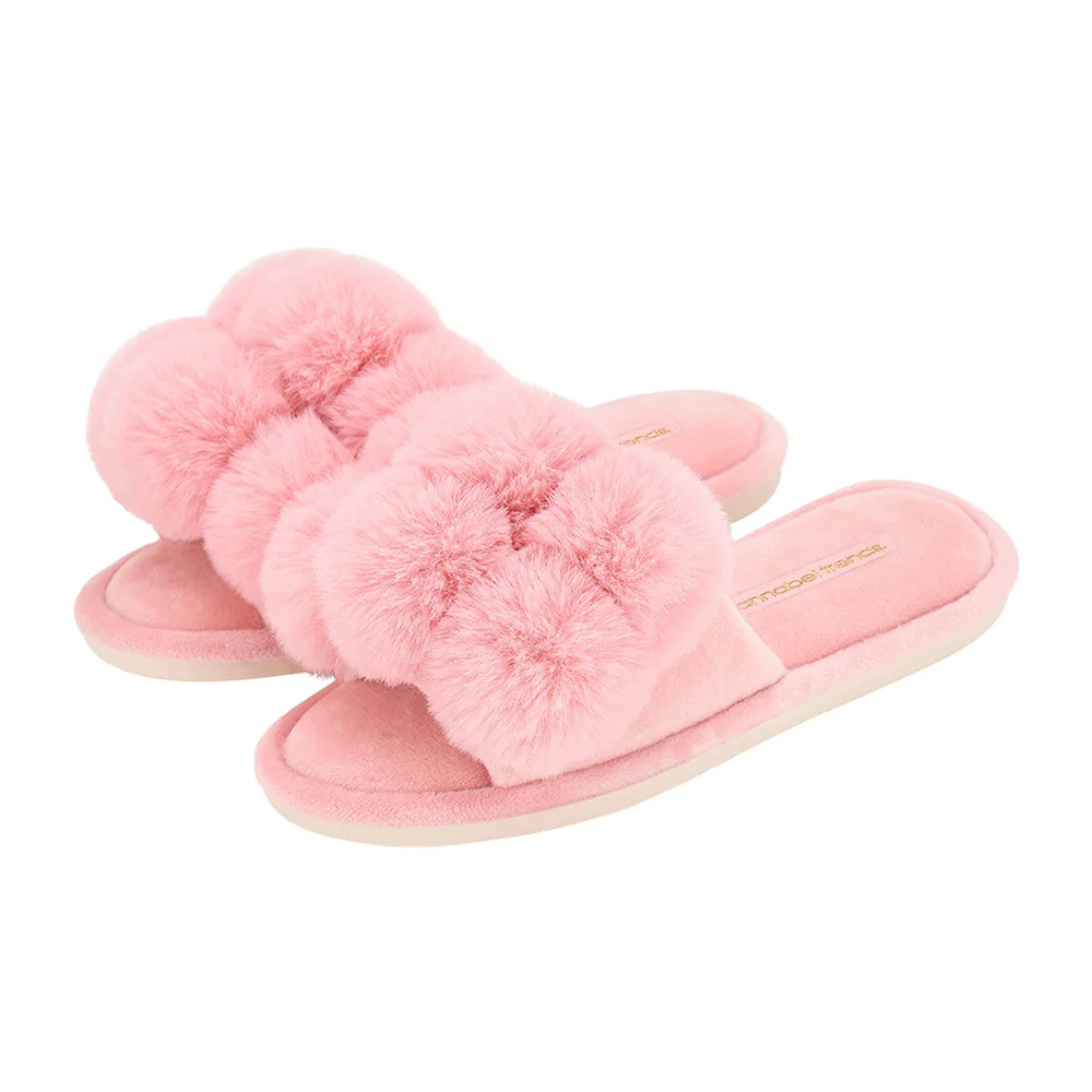 Cosy Luxe Slippers Pom Pom Pink Lemonade | L