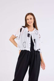Au Hasard D'un Voyage Frill Seeker Short Cardi | White Black