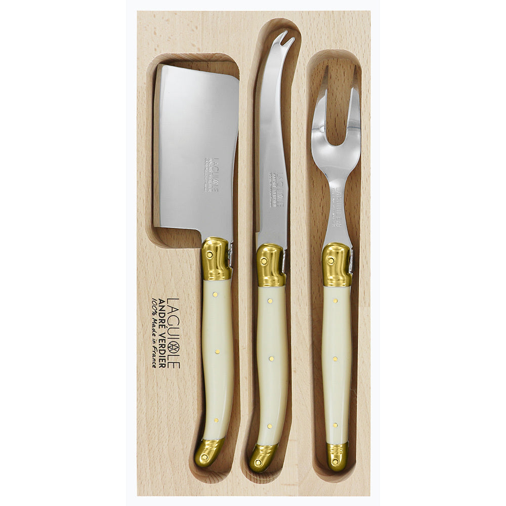 Laguiole 3 Piece Cheese Set | Brass Ivory