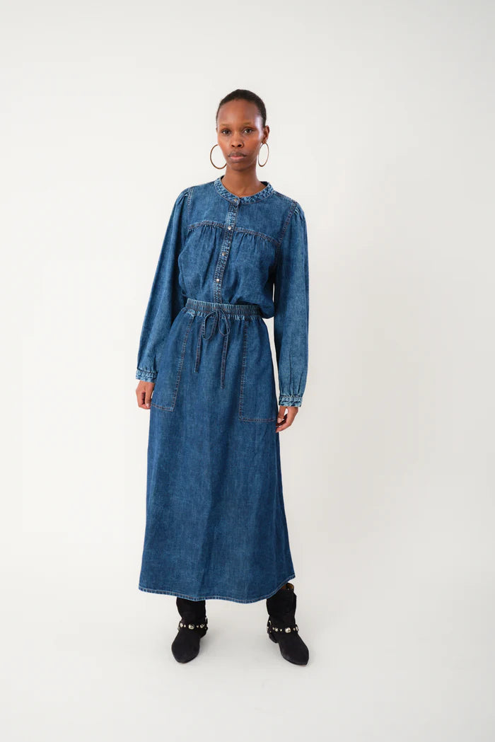 Lollys Laundry Akane Maxi Skirt | Washed Denim