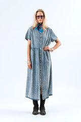 Lollys Laundry Aliya Maxi Dress | Washed Denim