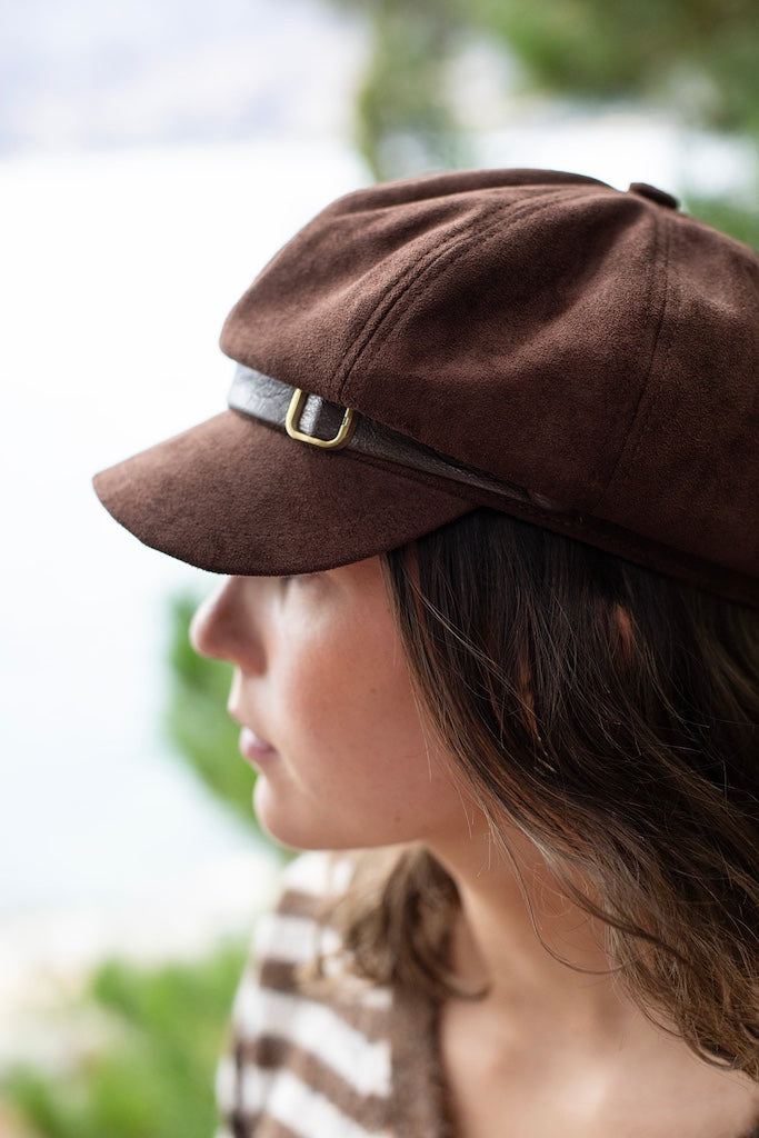 Antler Marlow Suede Newsboy Cap | Chocolate