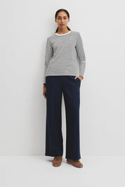 Australian Good Earth Cotton Stripe Textured Slub Long Sleeve T-Shirt | Black White