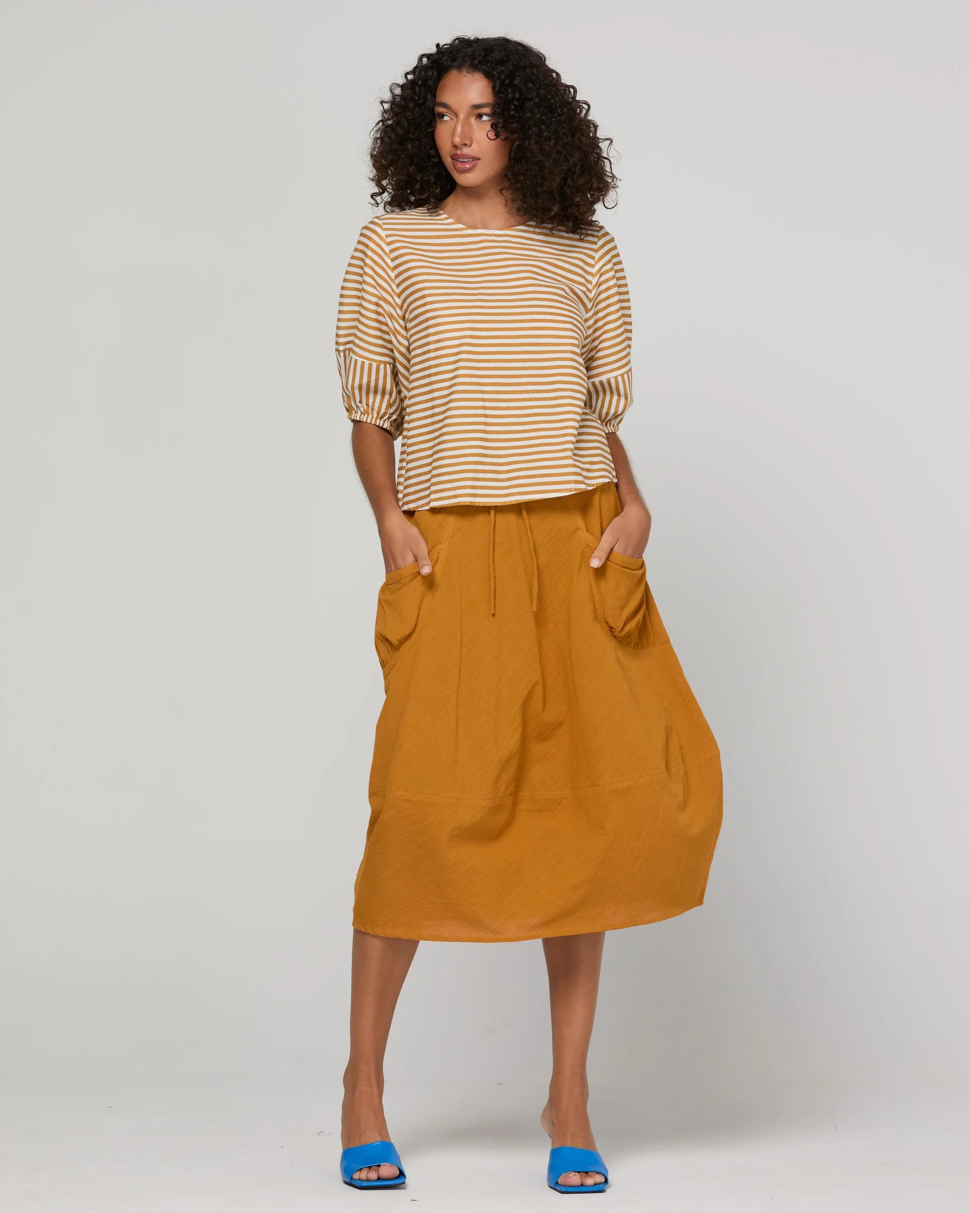 Boom Shankar Ava Top | Mustard Stripe