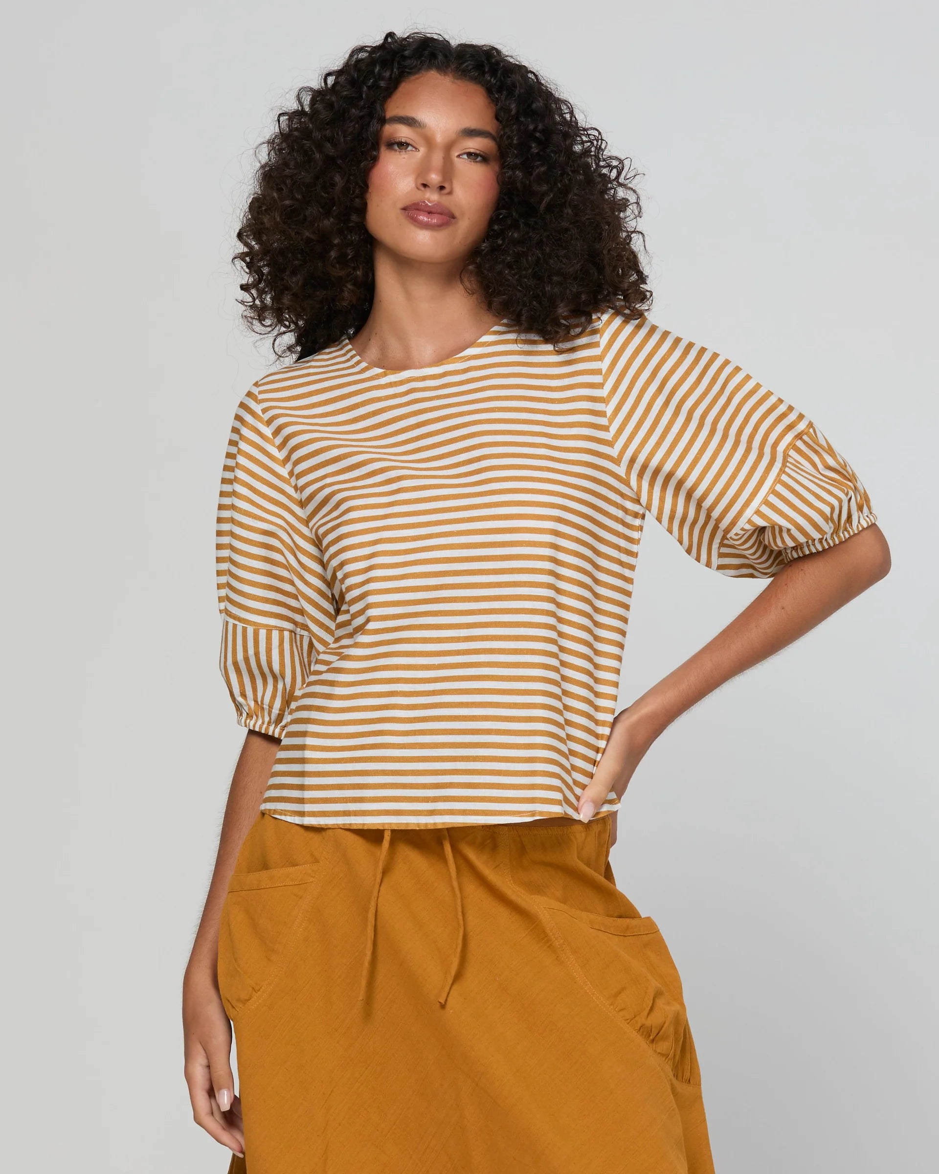 Boom Shankar Ava Top | Mustard Stripe