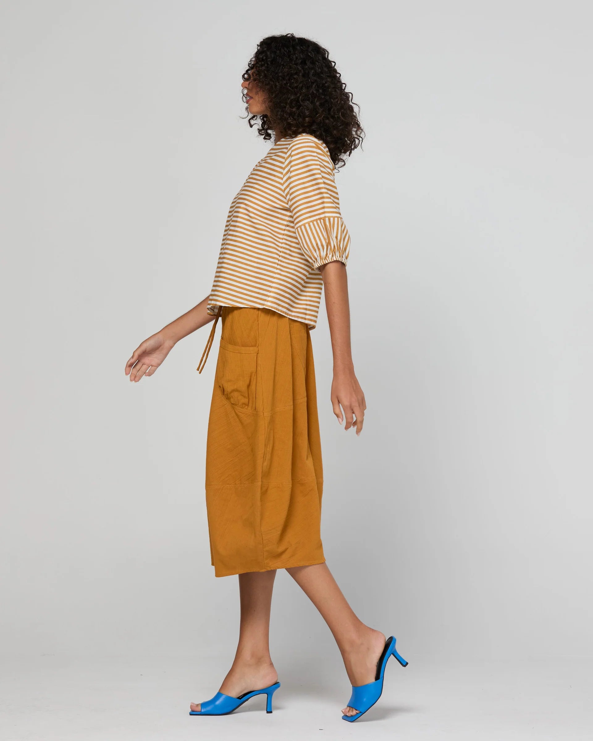 Boom Shankar Ava Top | Mustard Stripe