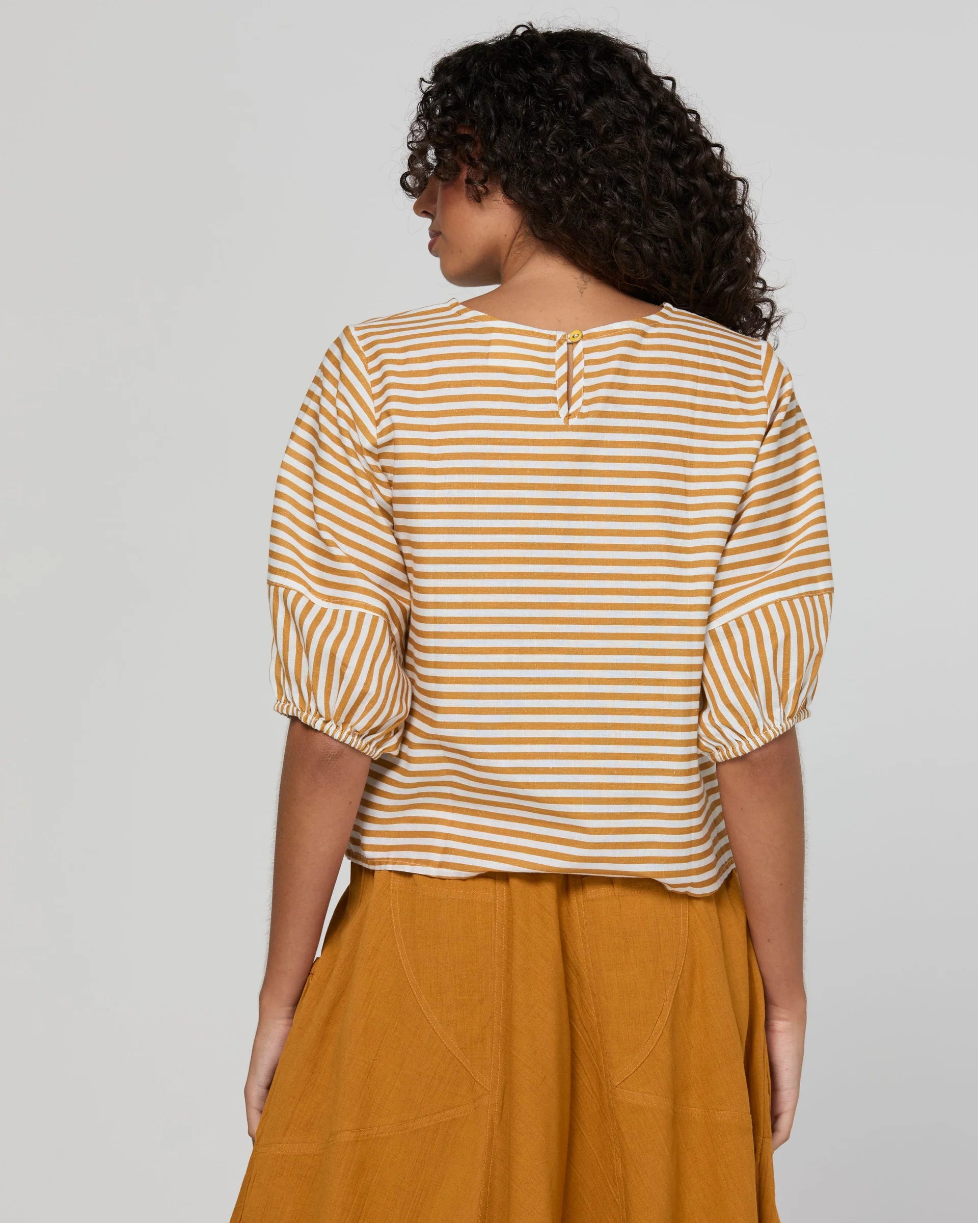 Boom Shankar Ava Top | Mustard Stripe