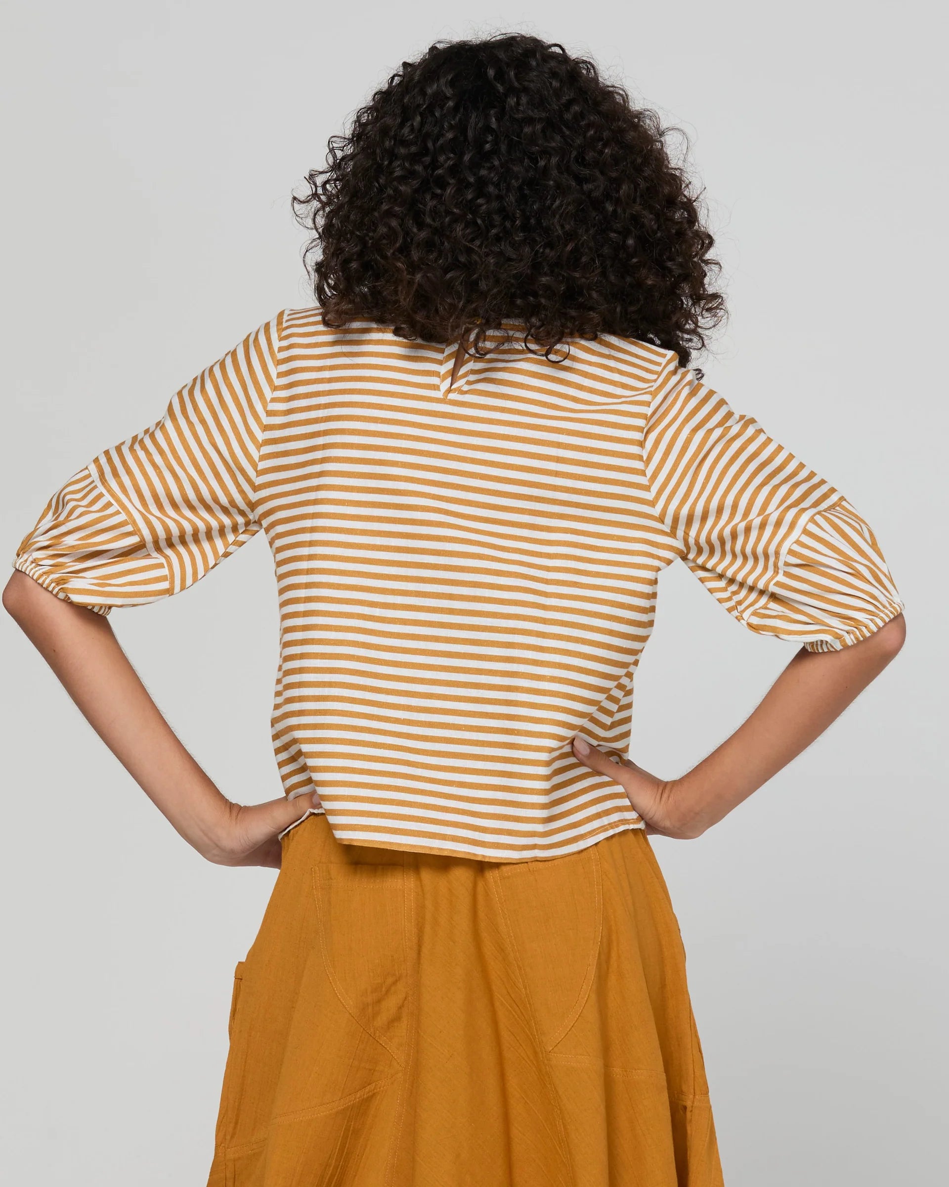Boom Shankar Ava Top | Mustard Stripe