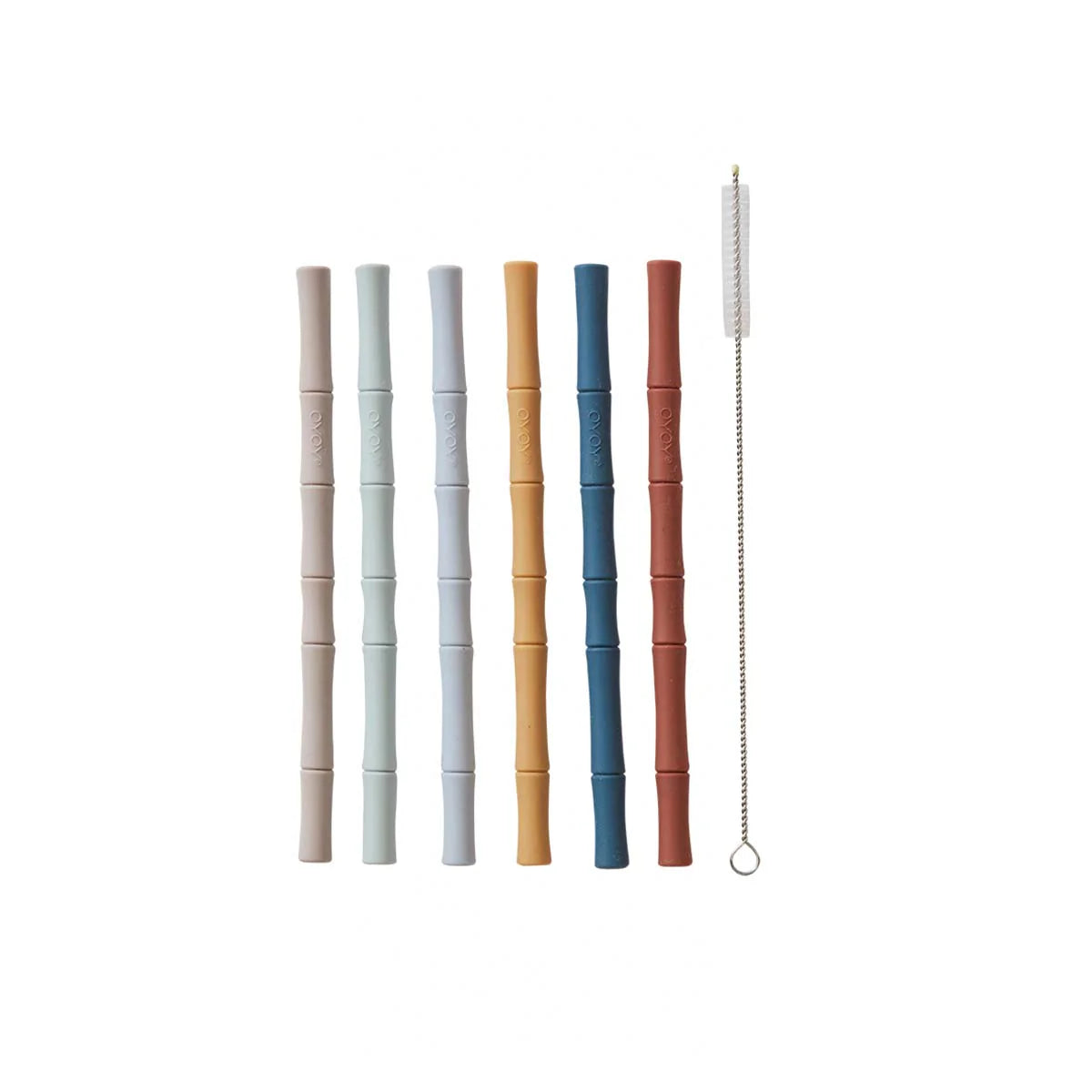 Bamboo Silicone Straw Pack of 6 | Caramel Blue