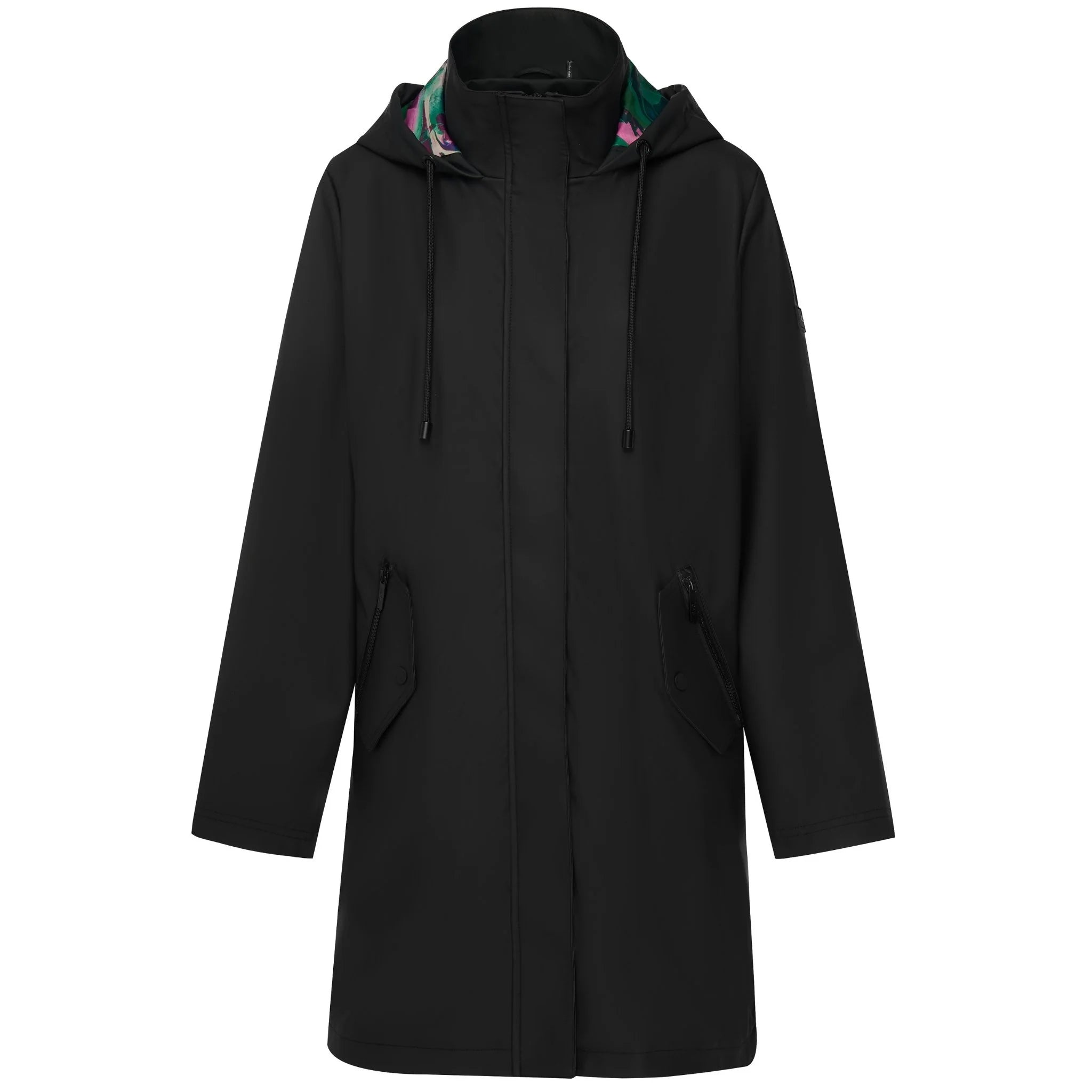 Moke Billie Womens Rain Coat | Black With Evie Marble Print