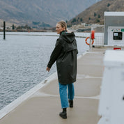 Moke Billie Womens Rain Coat | Black With Evie Marble Print