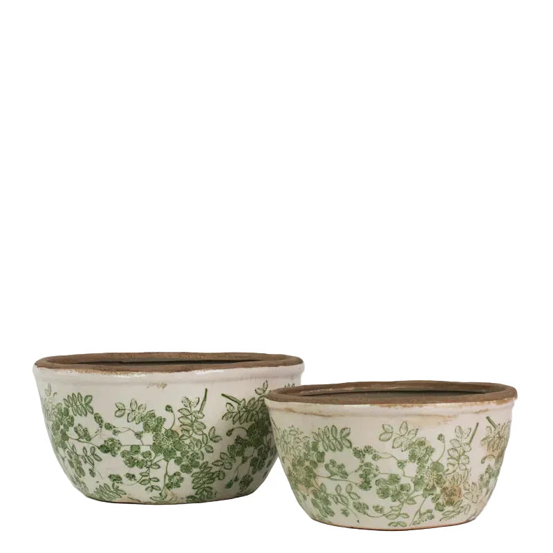 French Country Botanical Pot | Large Wide