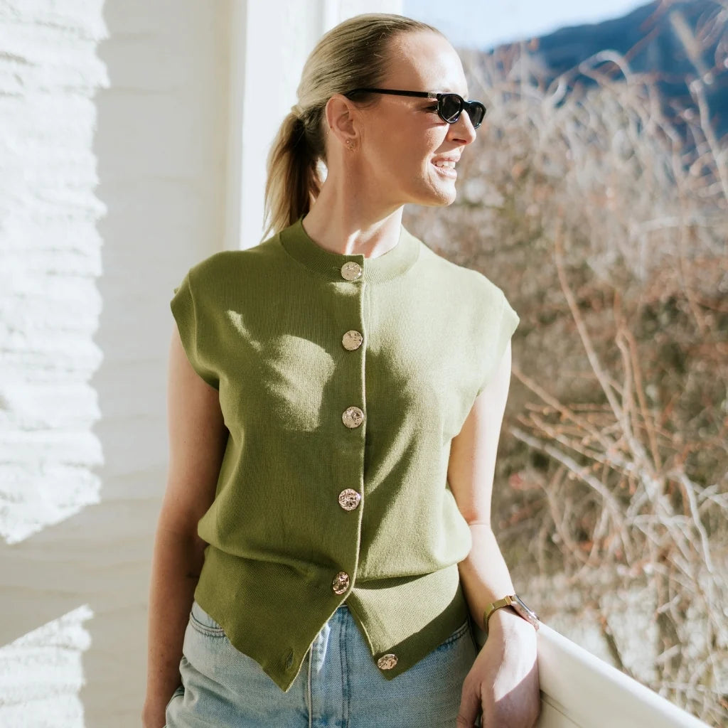 Moke Camilla Womens Sweater Vest | Avocado