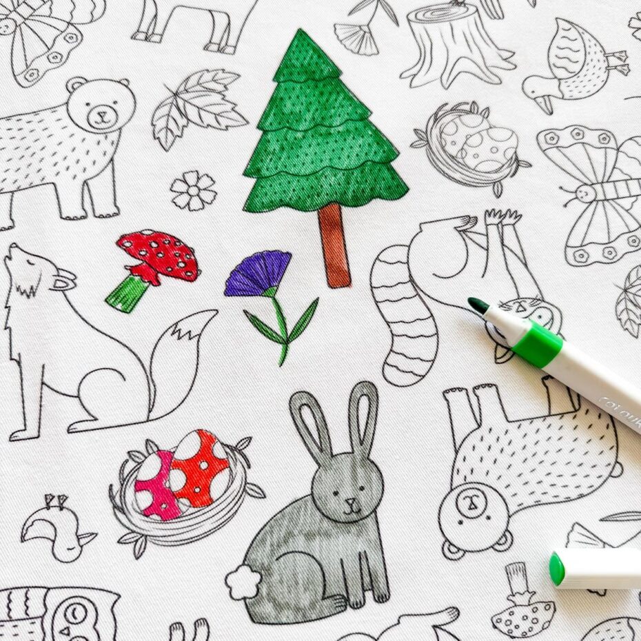 Colour Me Kids Washable Reusable Colouring Tablecloth | Woodland Magic