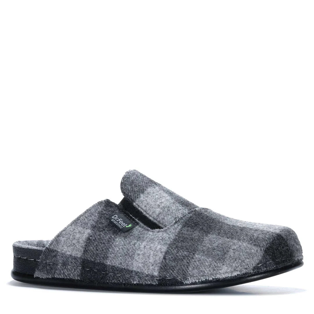 Dr Feet Heath Mens Slipper | Grey Tartan