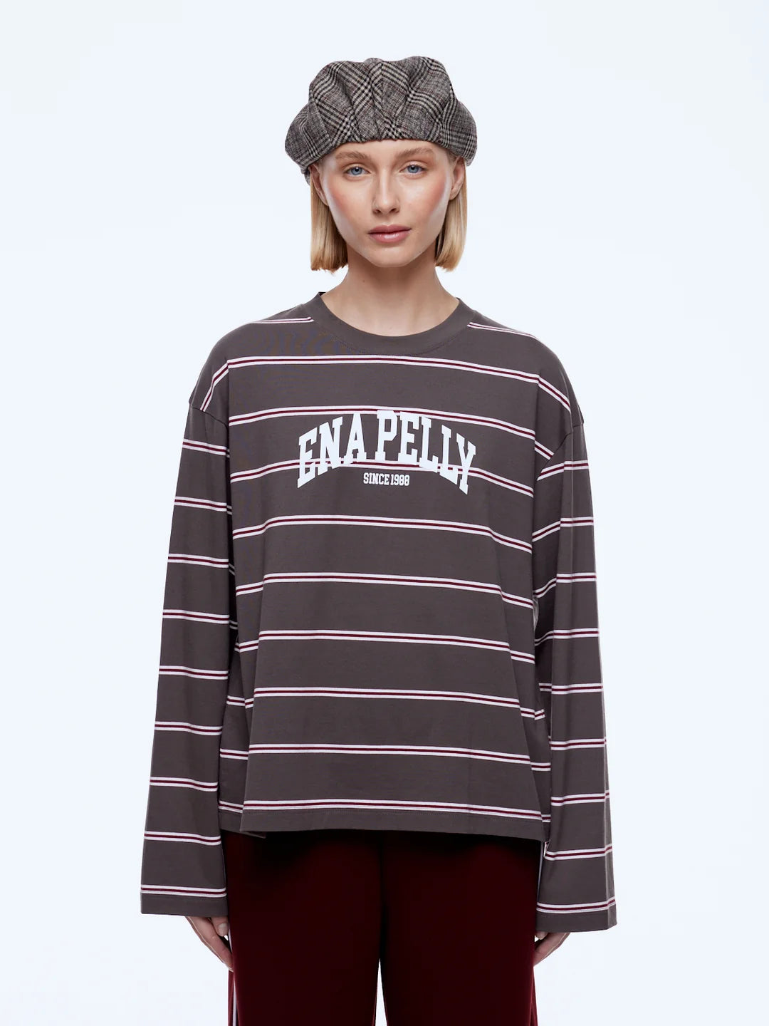 Ena Pelly Maria Boxy Long Sleeve | Charcoal Stripe