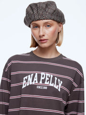 Ena Pelly Maria Boxy Long Sleeve | Charcoal Stripe
