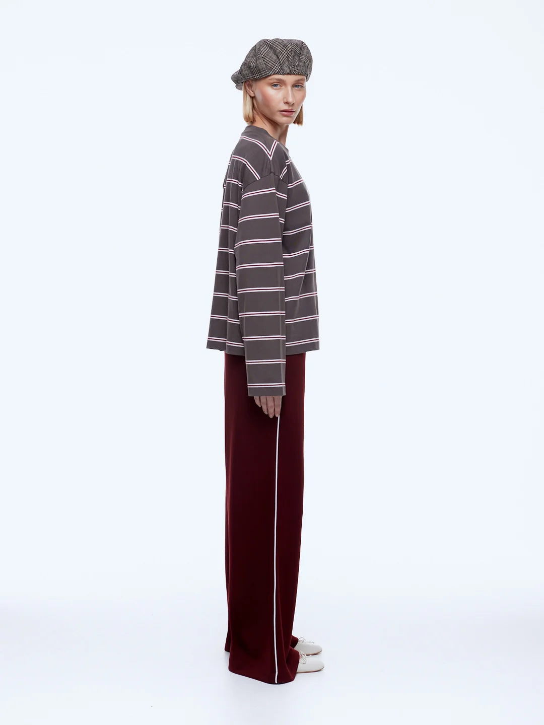 Ena Pelly Maria Boxy Long Sleeve | Charcoal Stripe