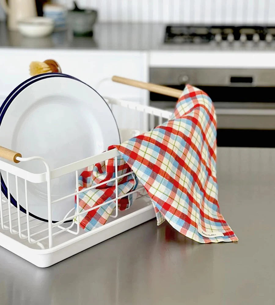 Father Rabbit Tea Towel | Cherry + Blue Tartan