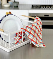 Father Rabbit Tea Towel | Cherry + Blue Tartan