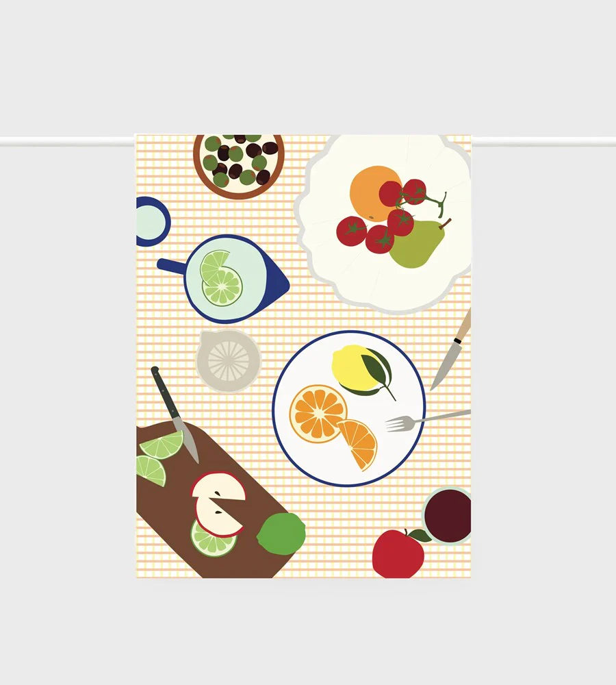 Father Rabbit Tea Towel | Fruit On Plates