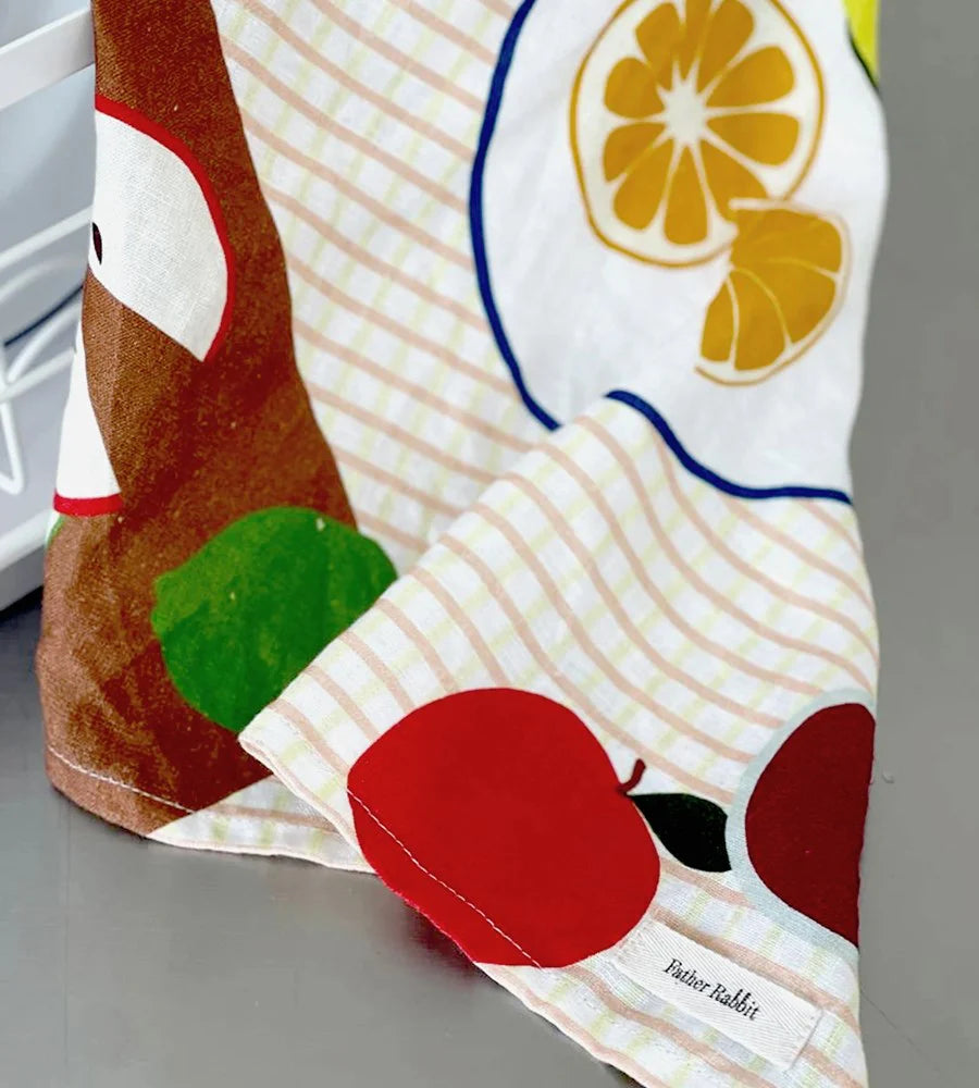 Father Rabbit Tea Towel | Fruit On Plates