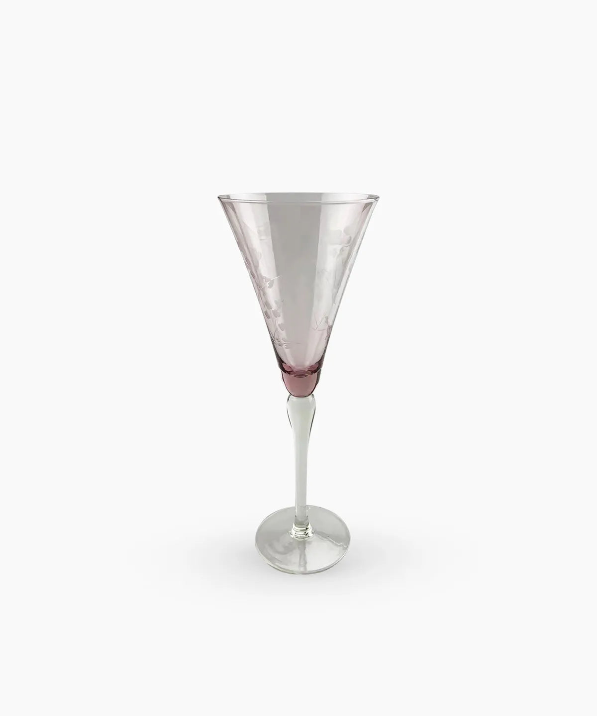 French Country Floral Etched Wine Glass | Tall Pink
