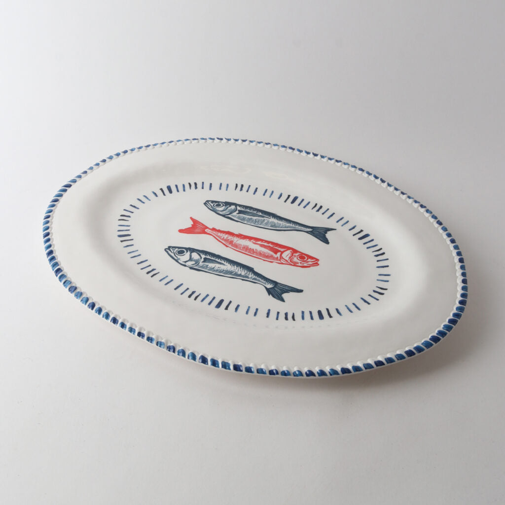 Melamine Nautical Oval Platter | Sardine 48cm