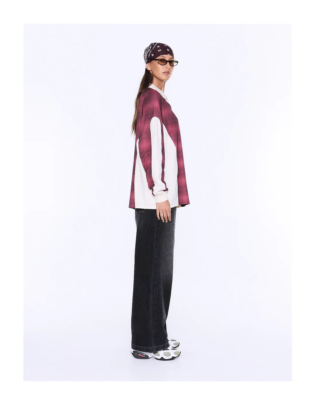 Ena Pelly Josie Long Sleeve Polo Top | Burgundy Check