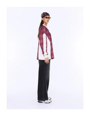 Ena Pelly Josie Long Sleeve Polo Top | Burgundy Check