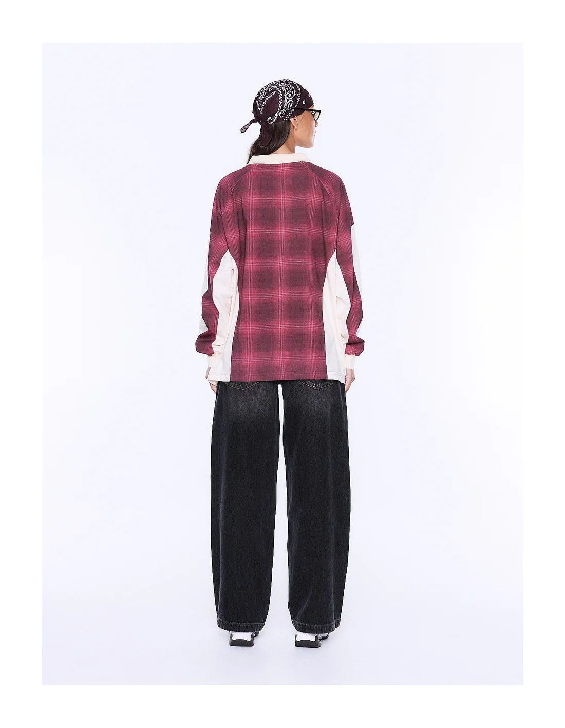 Ena Pelly Josie Long Sleeve Polo Top | Burgundy Check