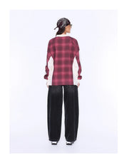 Ena Pelly Josie Long Sleeve Polo Top | Burgundy Check