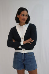 Tatano Contrast Cardi | Navy White