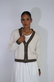 Tatano Contrast Cardi | Sand Chocolate