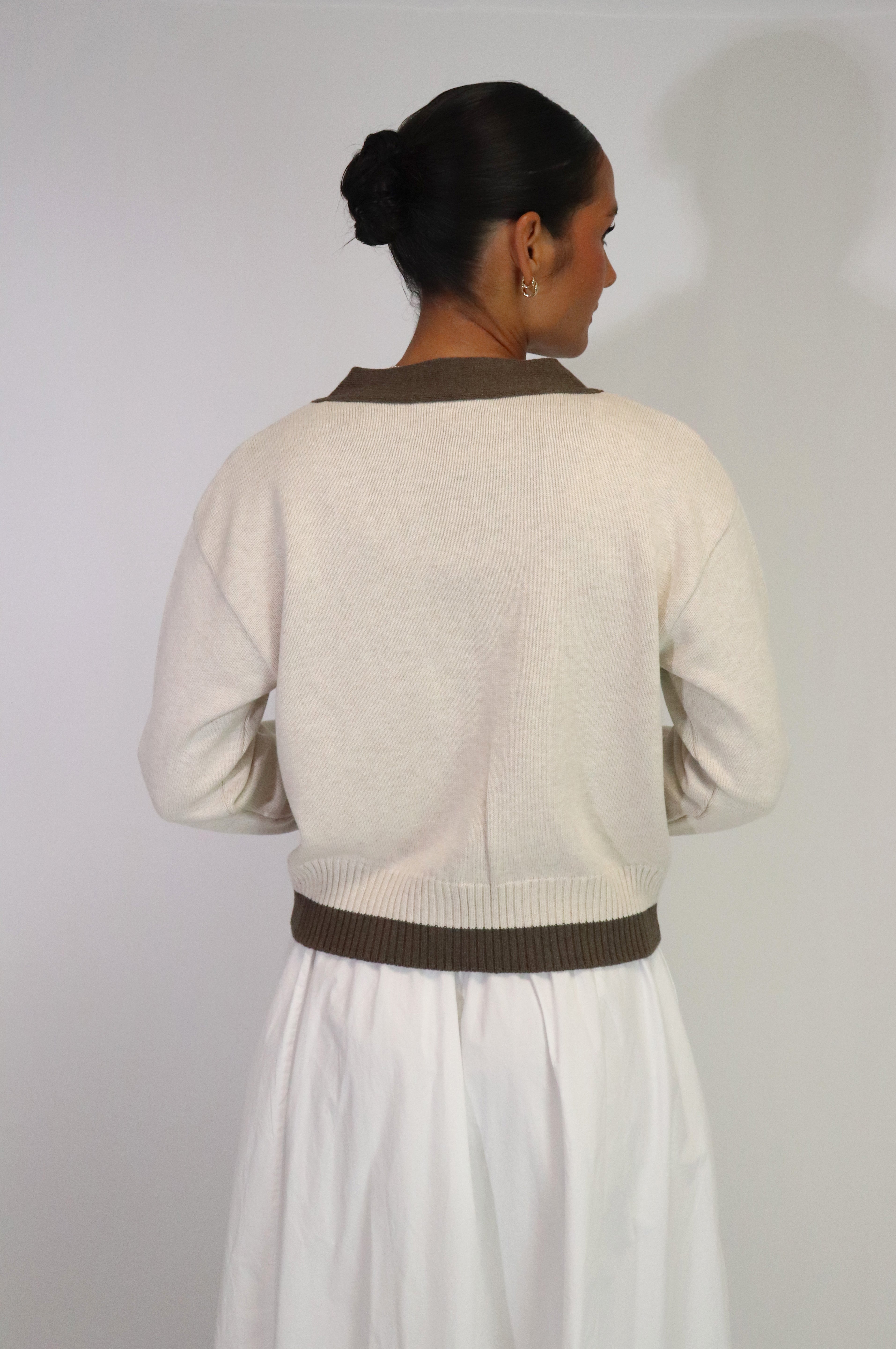 Tatano Contrast Cardi | Sand Chocolate