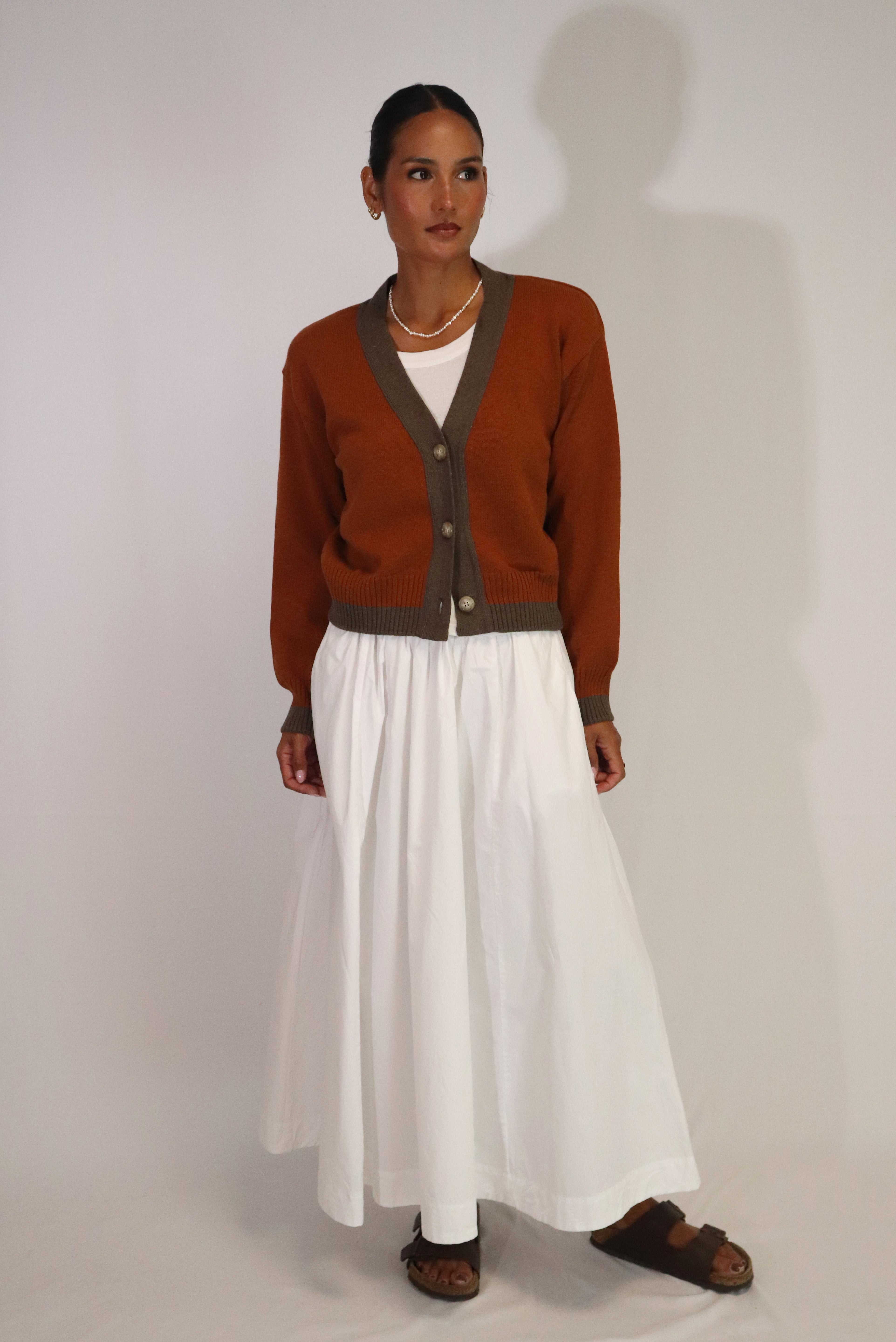 Tatano Contrast Cardi | Rust Chocolate